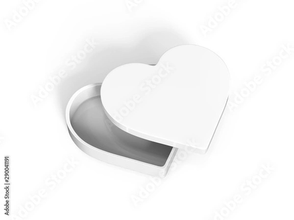Fototapeta Blank white heart shaped gift box mock up template on isolated white background, ready for design presentation,3d illustration