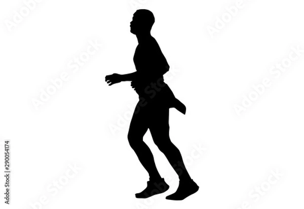 Fototapeta Silhouette running sport.This is men run exercise for Health At area Stadium Outdoors on white background with clipping path.