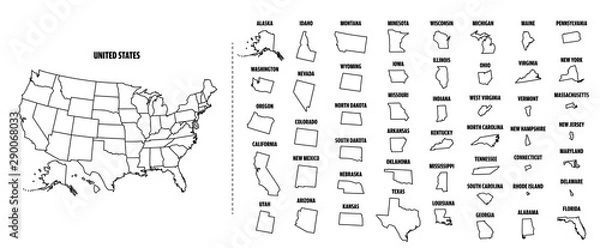 Fototapeta USA outline map with each State isolated. 