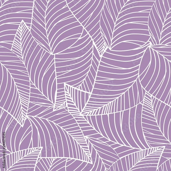 Fototapeta Square seamless poster with abstract leaves pattern at light lilac background.