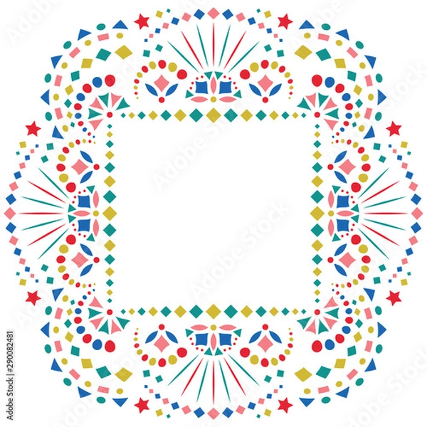 Fototapeta Mexican style embroidery motif for border. Card or invitation for fiesta party template with bright folk art pattern.