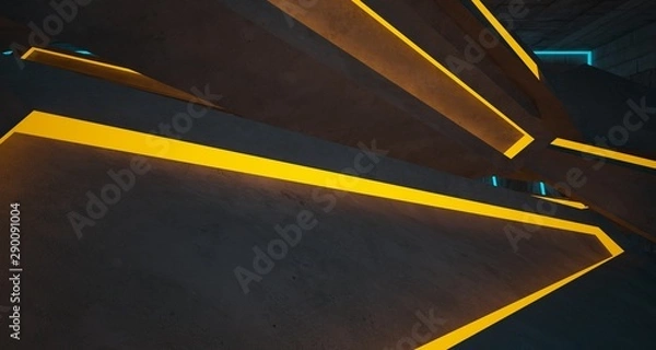 Fototapeta Abstract architectural concrete interior of a minimalist house with color gradient neon lighting. 3D illustration and rendering.