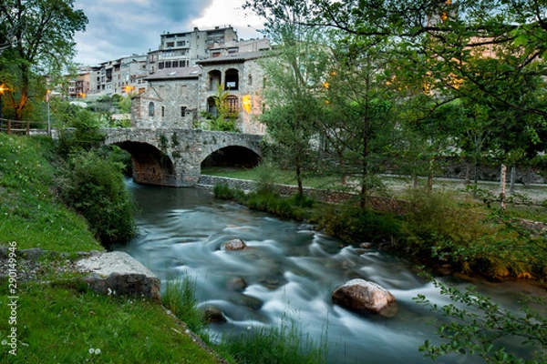 Obraz Bridge of the Mill over the river Bastareny in Baga. Rural tourism in Catalonia, Spain.