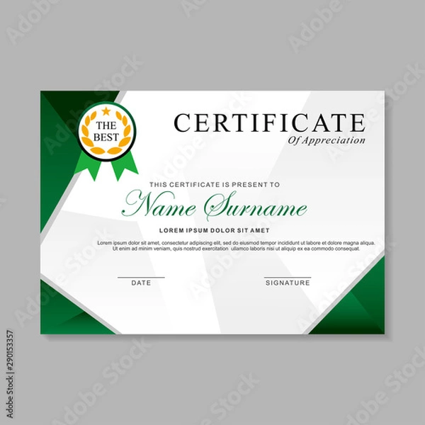 Fototapeta Modern certificate template design with green and white color 