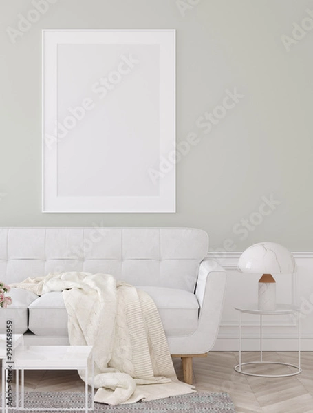 Fototapeta Mock up poster frame in home interior background, Modern style living room, 3D render