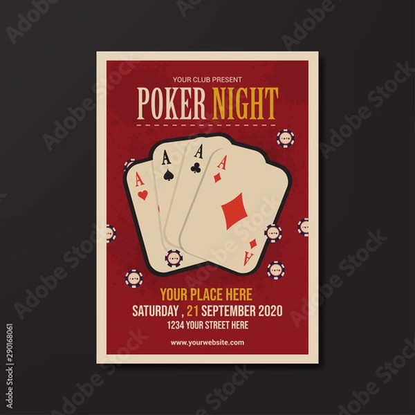 Obraz poker night flyer template, retro flat design vector