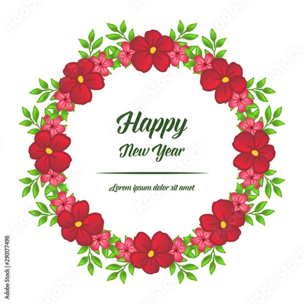 Fototapeta Celebration happy new year, with decoration pattern of red flower frame. Vector
