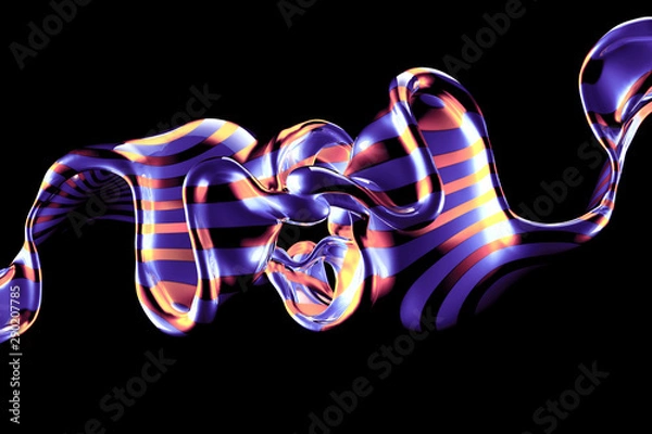 Fototapeta Beautiful elegant metal splash on a black background. 3d illustration, 3d rendering.