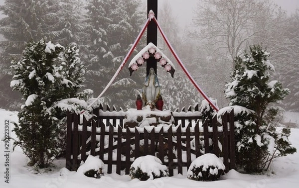 Obraz zima kapliczka