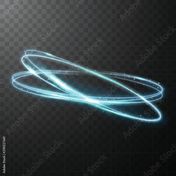 Obraz Blue glowing shiny spiral lines abstract light speed and shiny wavy trail