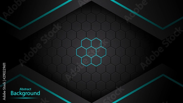 Obraz Dark abstract background with overlap layers. Luxury design concept. Abstract technological hexagonal background.