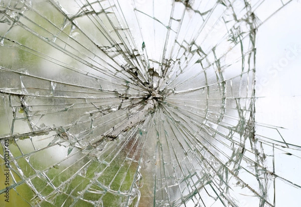 Obraz Old cracked dirty broken glass window background.