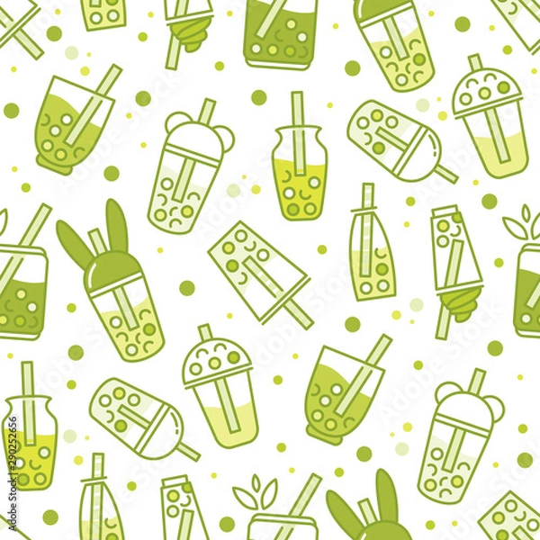 Fototapeta Vector seamless pattern. Simple Abstract design. Little cups of boba tea. Perfect for textile, texture, ornament, modern cottons and more. Elements for tea-houses, coffee houses, restaurant design