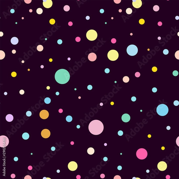 Fototapeta Vector seamless pattern. Simple Abstract design. Little cute shining confetti in punch pastel, festive colors. Perfect for textile, texture, ornament, baby cottons and more, black background