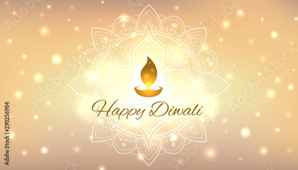 Fototapeta Diwali vector illustration. Design template with festive golden background. Festive diwali card. Confetti and bokeh golden background. Vector holiday illustration