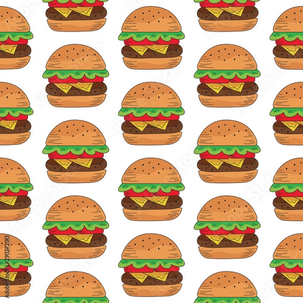 Fototapeta Hand drawn hamburger seamless pattern