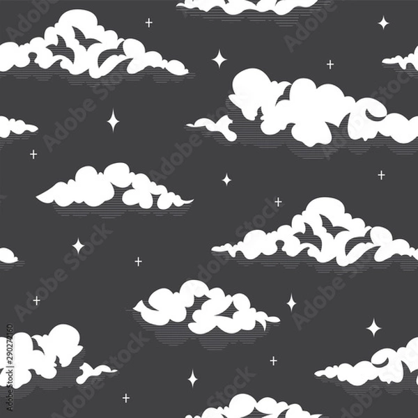 Obraz Clouds and stars at night seamless pattern