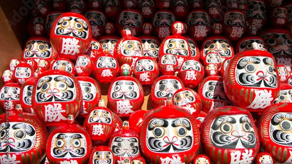 Fototapeta Daruma dolls, good-luck doll with Japanese character meaning "Win" at Katsuo-ji temple, Osaka, Japan