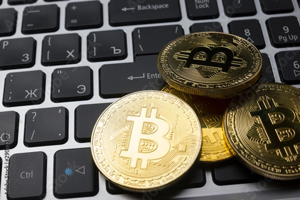 Obraz Bitcoin gold coin. Cryptocurrency concept. Virtual currency background.