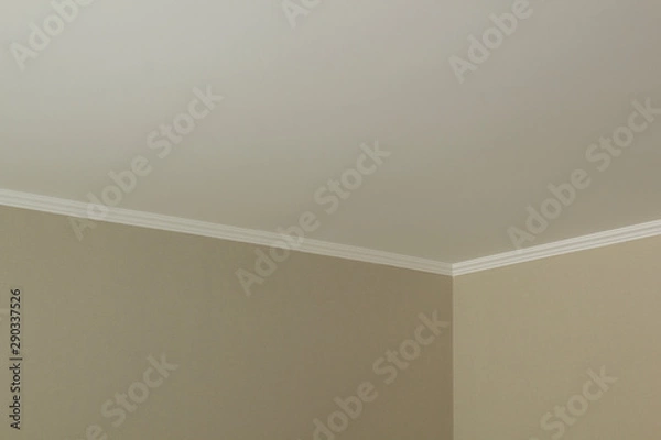 Fototapeta White plinth on the ceiling of drywall.