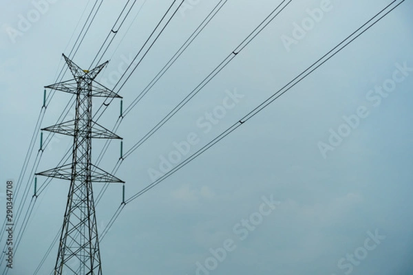 Fototapeta Transmission tower in rainy day, Transmission tower with cloudy sky background.
