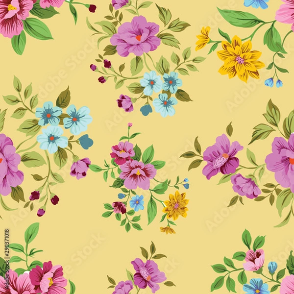 Fototapeta graceful Seamless pattern with spring flowers and leaves. light color  background,floral pattern for wallpaper or fabric