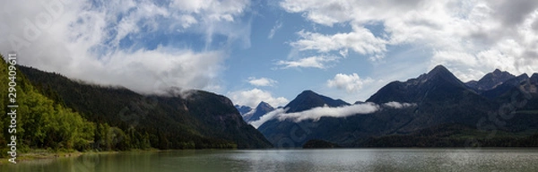 Fototapeta Beautiful Panoramic View of Mud Lake with Mountains in the background. Taken in Blue River, North of Kamloops, British Columbia, Canada.