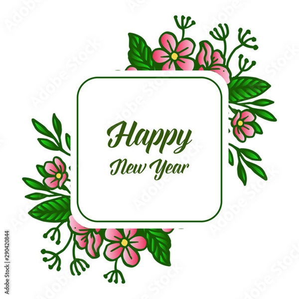 Fototapeta Various shape floral frame and green leaves, for poster happy new year. Vector