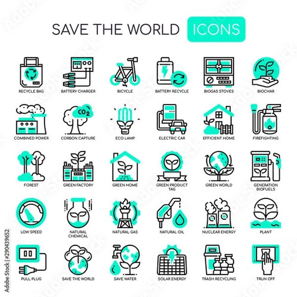 Fototapeta Save The World , Thin Line and Pixel Perfect Icons