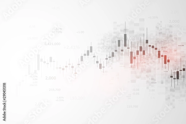 Obraz Stock market graph or forex trading chart for business and financial concepts, reports and investment on grey background.Japanese candles . Vector illustration