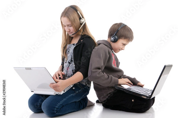 Obraz Дети в наушниках с ноутбуками