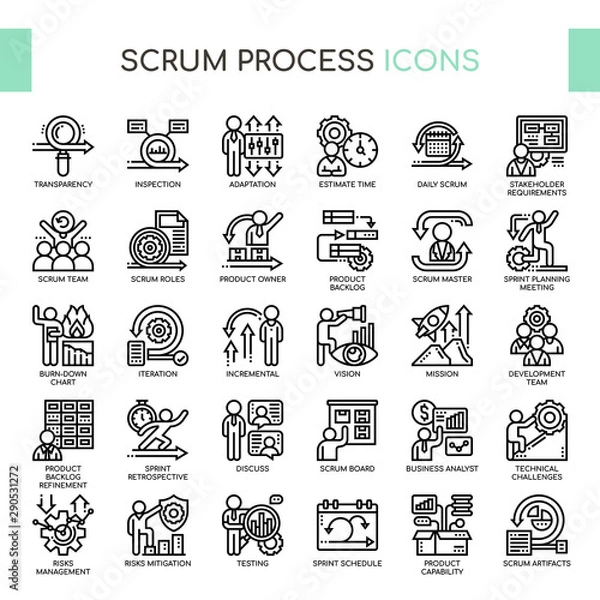 Fototapeta Scrum Process , Thin Line and Pixel Perfect Icons