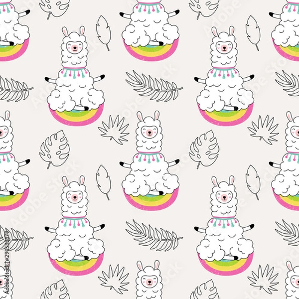 Fototapeta Lama meditates in lotus position. Seamless vector pattern.