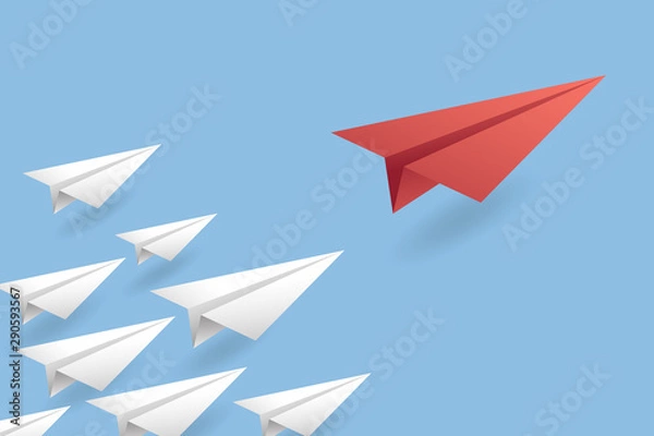 Fototapeta Leadership Concept Background. Paper Air Plane Vector Illustration.