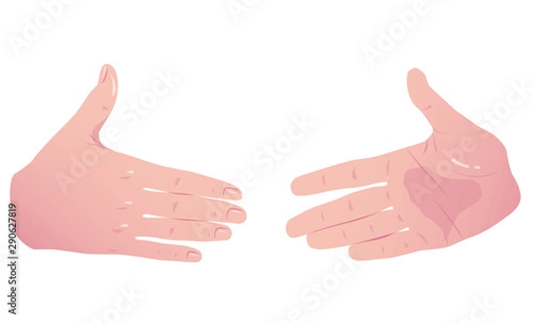 Fototapeta Two flat hands before handshake. Vector Concept Isolated on white background.