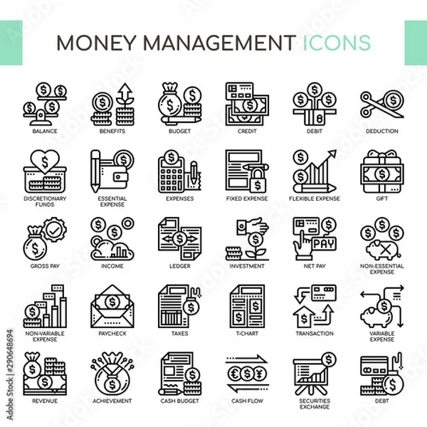Fototapeta Money Management , Thin Line and Pixel Perfect Icons