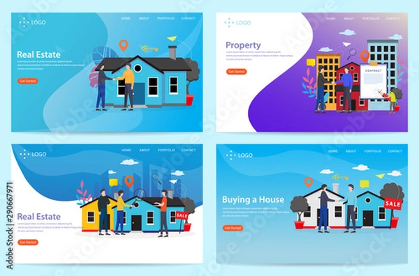 Obraz set of real estate, landing page vector illustration concept
