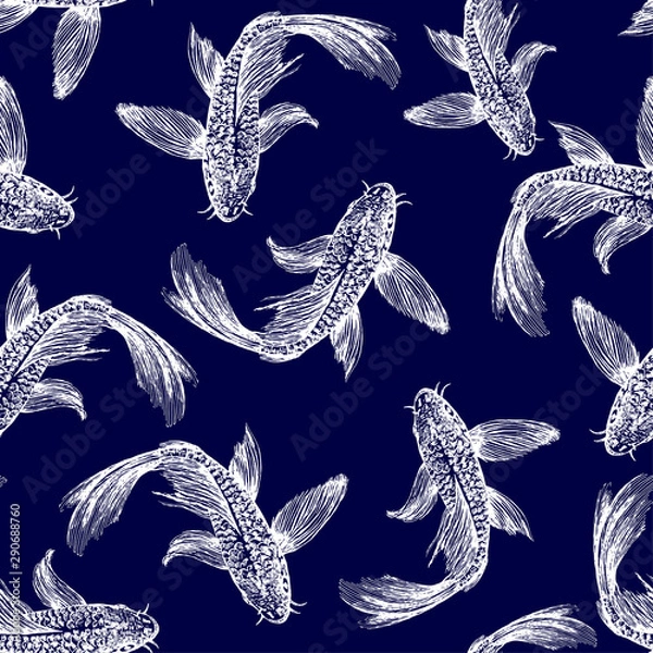 Obraz White fishes on blue background