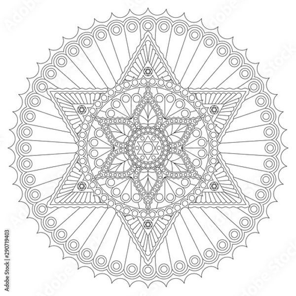 Fototapeta Coloring page with mandala with six-pointed star. Vector drawing.