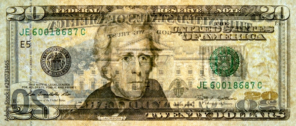 Fototapeta Merged 2 faces of 20 dollar bill as a background