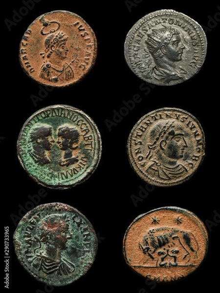 Fototapeta Collage made of high quality images of authentic roman bronze ancient coins