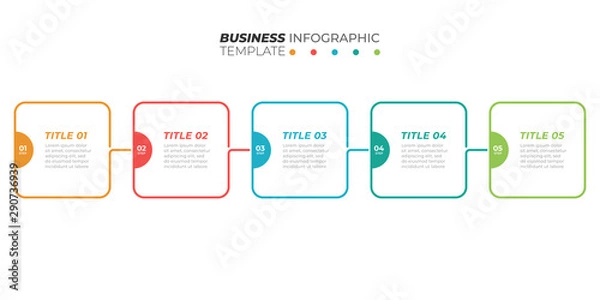 Fototapeta Vector infographic template. Business concept with 5 steps, options, processes and square text box creative design. Vector illustration.