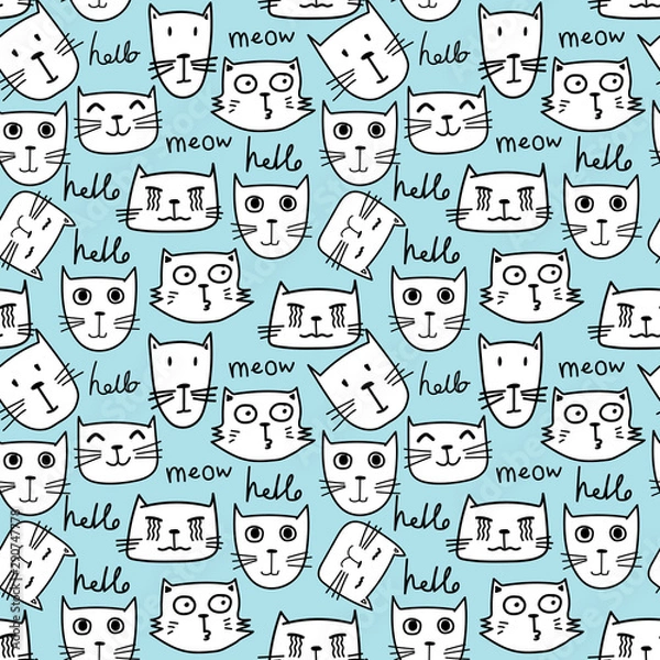 Obraz Cute cat seamless pattern background. Vector illustration.
