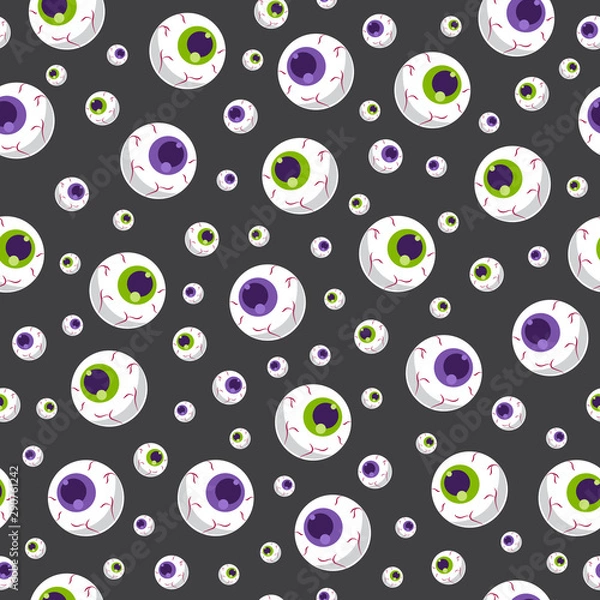 Obraz Halloween eyeball seamless pattern on black background. halloween pattern background. vector illustration