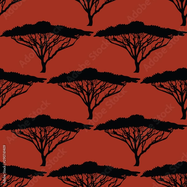 Fototapeta Beautiful hand-drawn African Tree seamless pattern background.