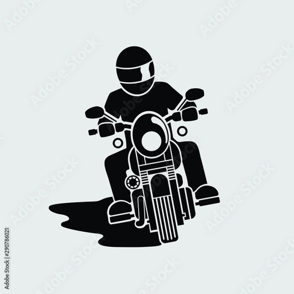 Fototapeta FRONT VIEW BIKER RIDING MOTORCYCLE. VECTOE ILLUSTRATION.
