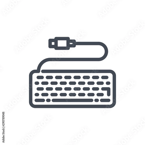 Fototapeta Keyboard with cable line icon. Computer keyboard vector outline sign.