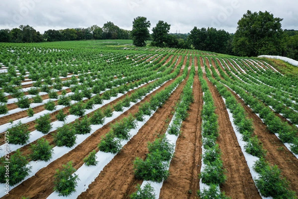 Fototapeta Hemp Farm Aerial Image