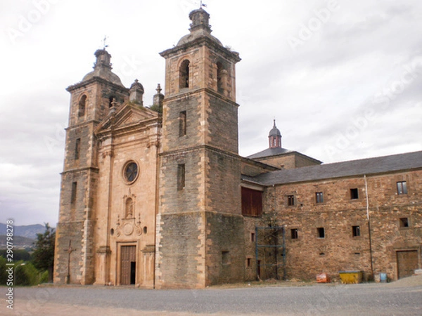 Fototapeta Main facade of the beautiful Abbey of San Andres de Espinareda dated in the 9th century. November 7, 2011. Vega De Espinareda, Leon, Castilla Leon, Spain Europe. Travel Tourism Street Photography