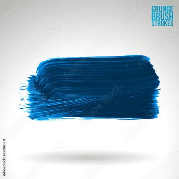 Fototapeta Blue brush stroke and texture. Grunge vector abstract hand - painted element. Underline and border design.